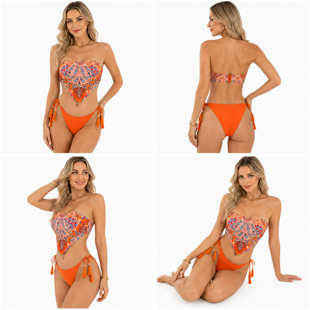 New Arrival Strapless Bandeau Bikini, Printed Sexy Split Swimsuit in Apron Style for Women