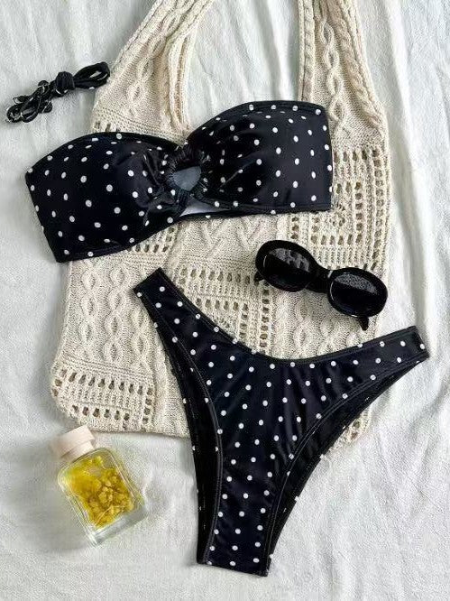 Strapless Printed Two-piece Swimsuit, Women's Summer Beach Bikini Set