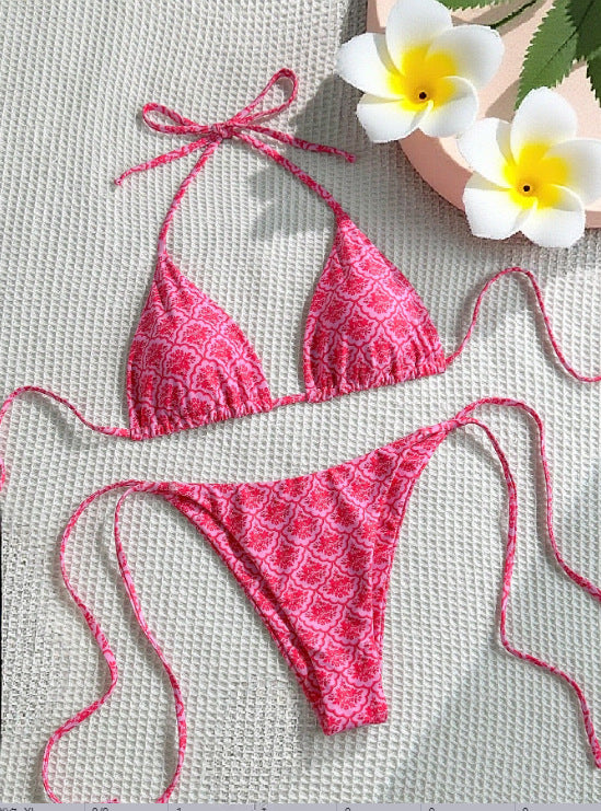Women's Floral Bikini, Sexy Tie-Side Two-Piece Swimsuit with Dual Fabric for Comfort