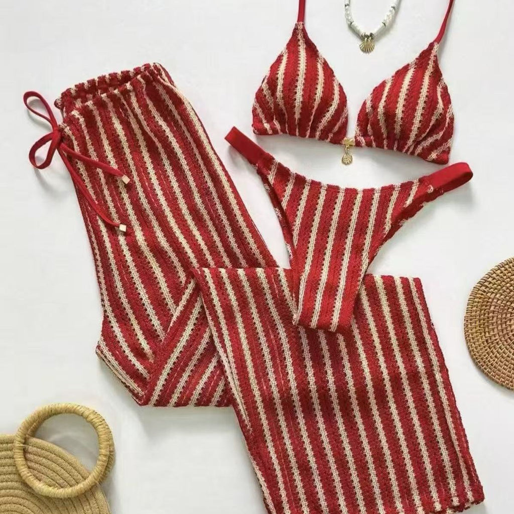 Fashion Sexy Striped Three-Piece Split Women's Bikini Swimsuit