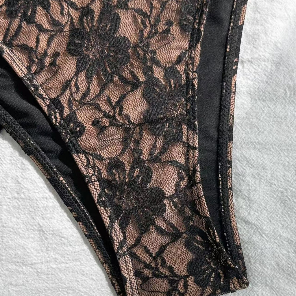 New arrival black sexy lace French printed tie-strap bikini