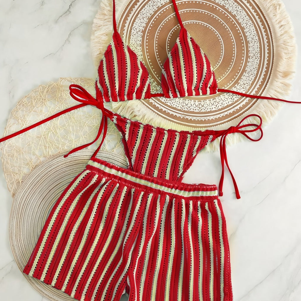 Vacation-style sexy tie-strap bikini halter shorts, sexy, cute and fresh-style swimwear