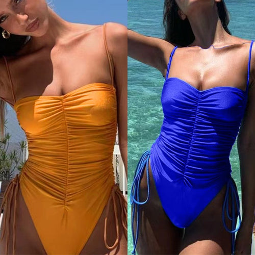 Black one-size solid color one-piece sexy swimsuit with ties