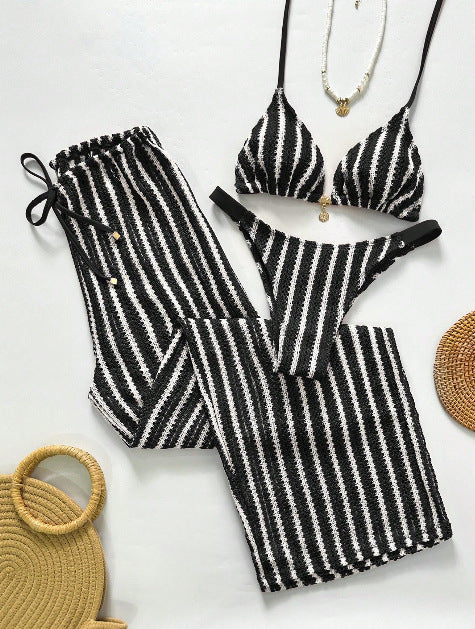 Fashion Sexy Striped Three-Piece Split Women's Bikini Swimsuit