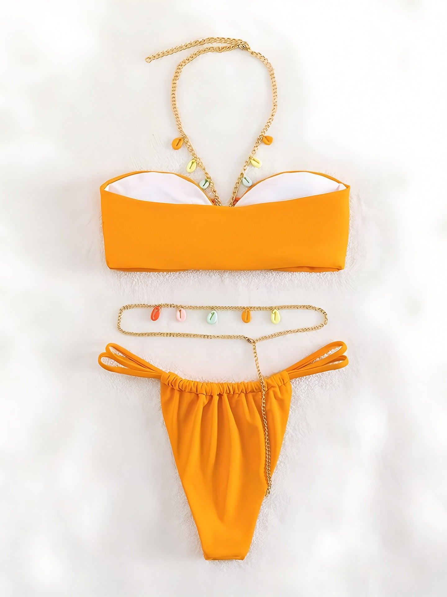 New Arrival Sexy Bandeau Bikini for Women, Solid Color Swimwear with Metal Neck Strap