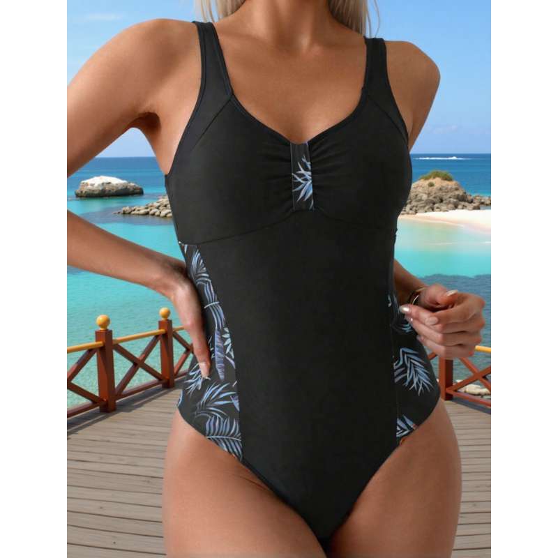 Slim-fitting one-piece swimsuit for women, sexy tight spliced one-piece bikini swimwear