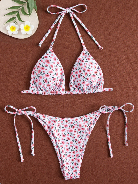 Women's Floral Bikini, Sexy Tie-Side Two-Piece Swimsuit with Dual Fabric for Comfort
