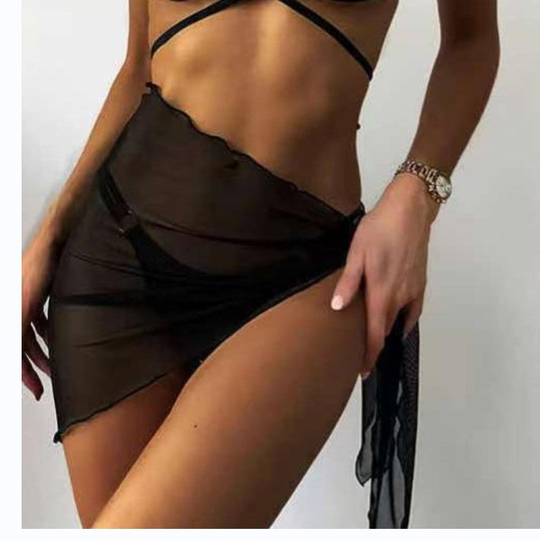 Black Bikini, Sexy Backless Design, In Stock, One Size, Three-Piece Solid Color Split Swimsuit