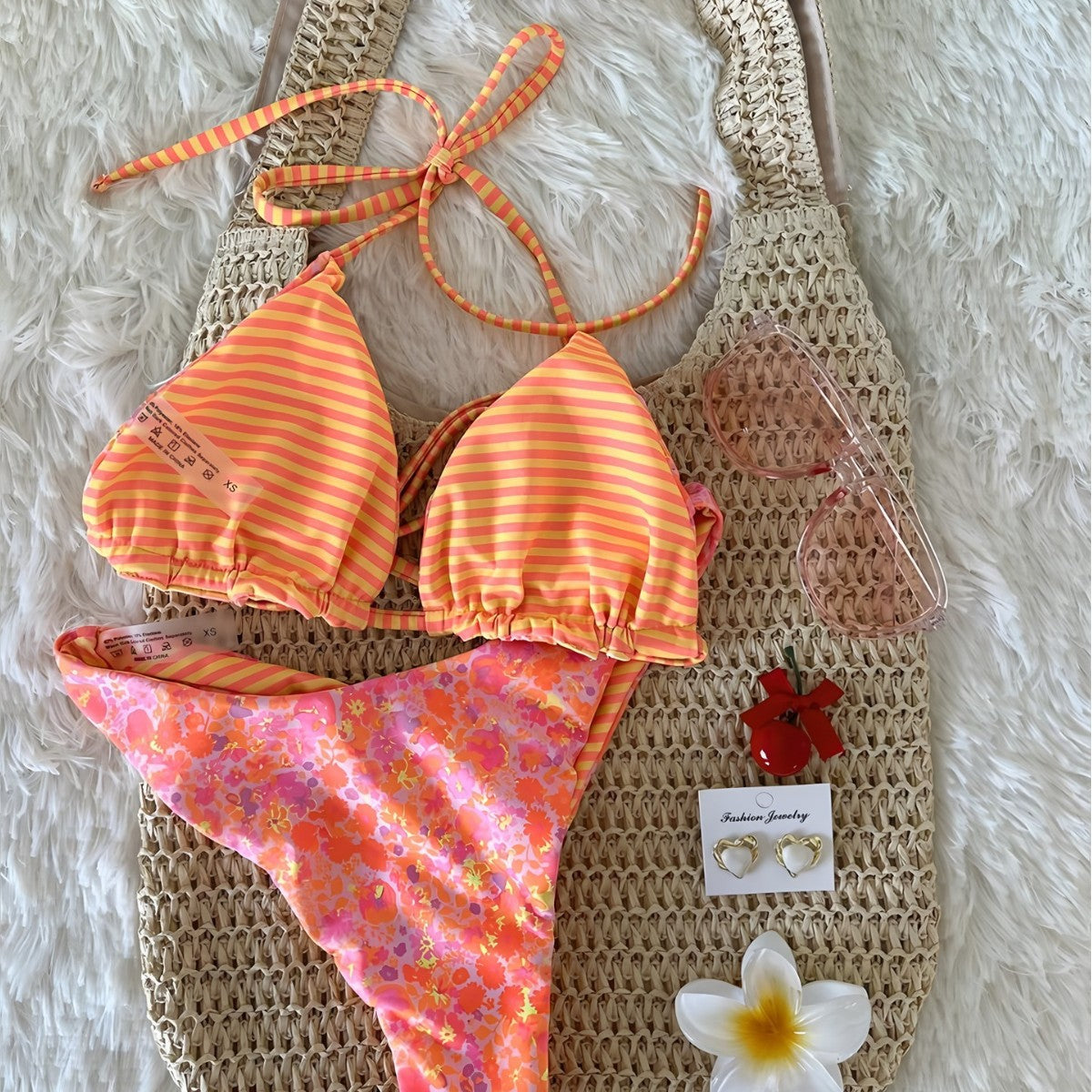 New Arrival Sexy Printed Reversible Women's Split Bikini Swimsuit Set