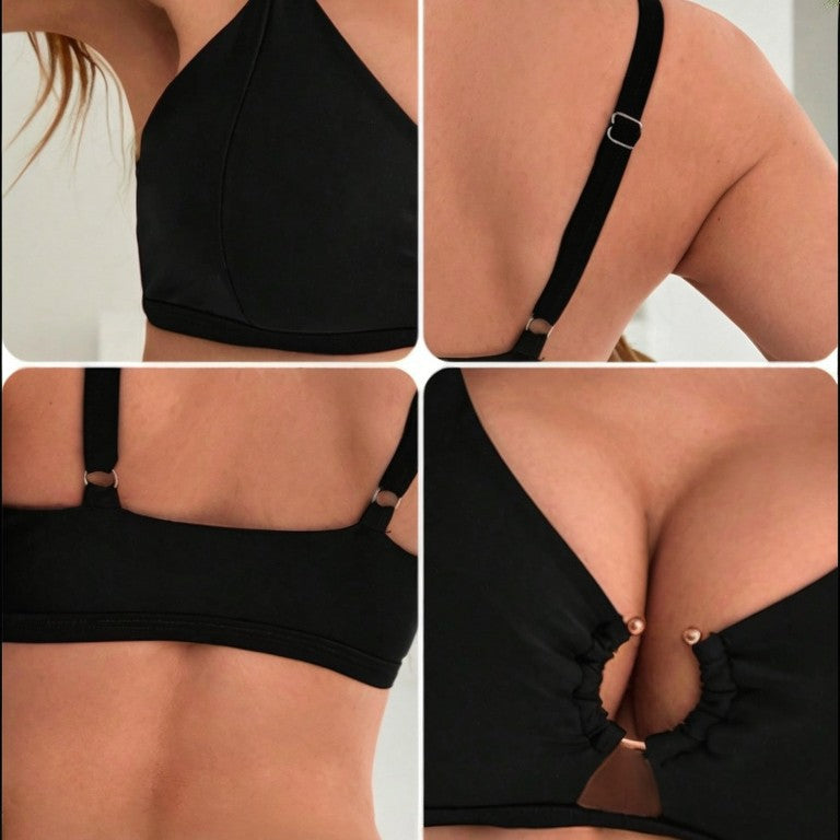 Women's Split Swimsuit, Push-Up Sexy Bikini with Metal Buckle Hollow Out Swimwear