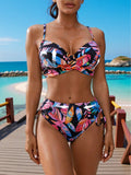 Women's plus-size split swimsuit, deep V sexy bikini, high-waisted printed swimwear
