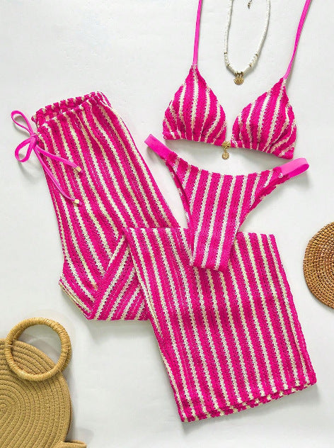 Fashion Sexy Striped Three-Piece Split Women's Bikini Swimsuit