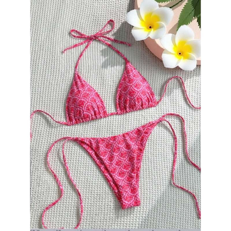 Women's Floral Bikini, Sexy Tie-Side Two-Piece Swimsuit with Dual Fabric for Comfort
