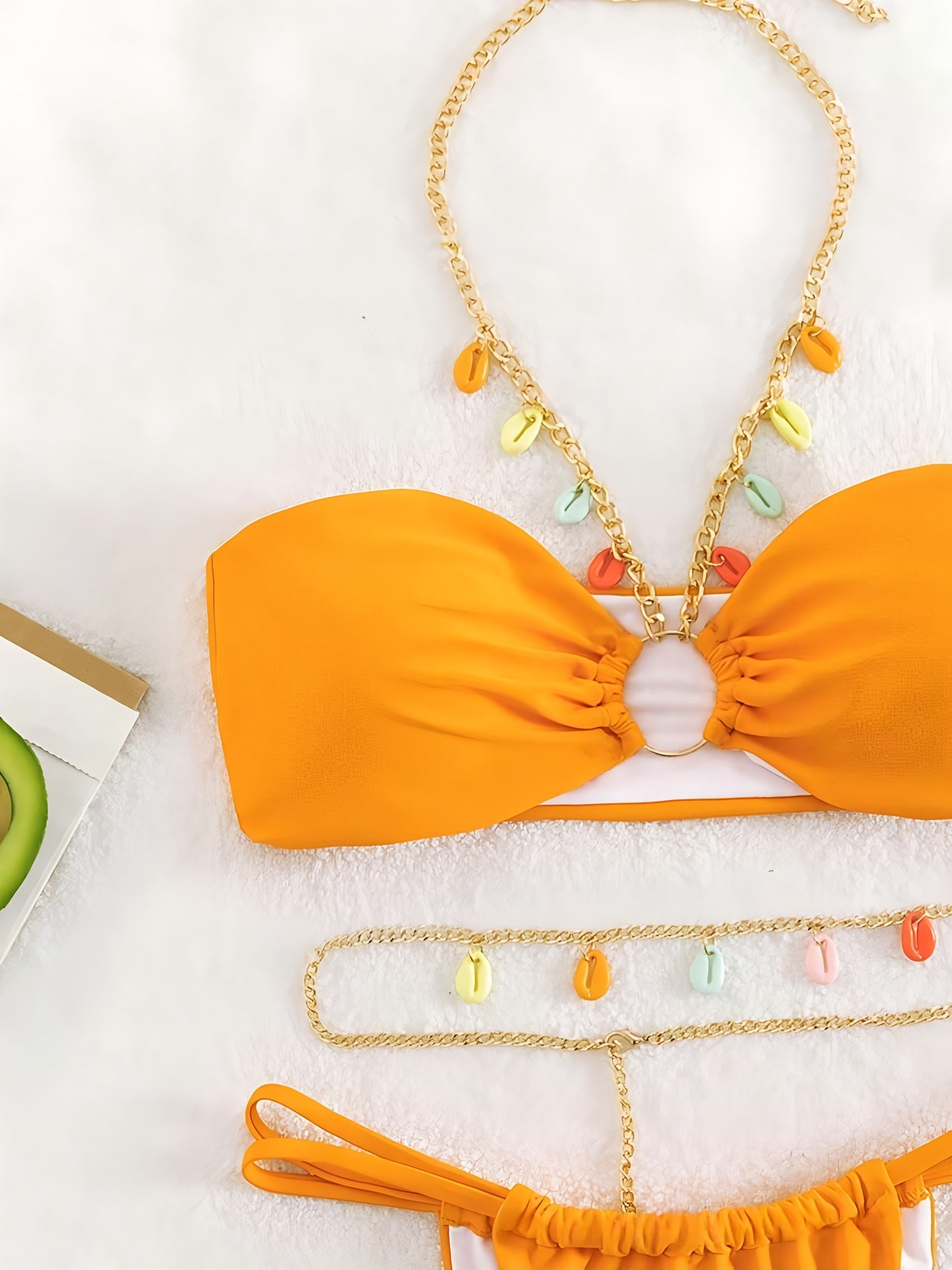 New Arrival Sexy Bandeau Bikini for Women, Solid Color Swimwear with Metal Neck Strap