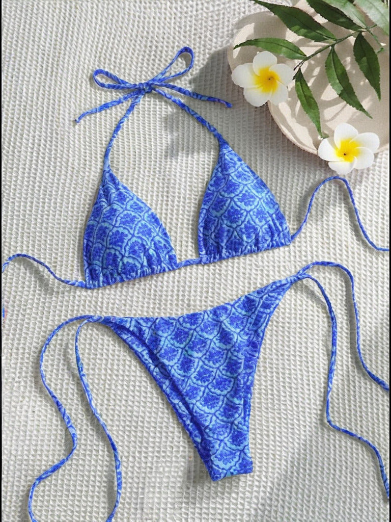Women's Floral Bikini, Sexy Tie-Side Two-Piece Swimsuit with Dual Fabric for Comfort