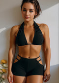 Women's split swimsuit, sexy solid-color bikini with an elegant, pure and alluring style, tight-fitting, bust-lifting and high-waisted swimwear