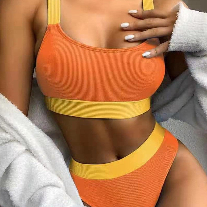 Solid color camisole, one-size-fits-all solid color slimming backless swimsuit in stock, wide shoulder strap mini set