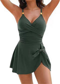 Women's one-piece triangular skirted swimsuit and summer dress, tummy control, figure-flattering, sporty casual slim fit with tie straps