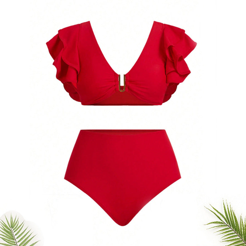 Three-piece swimsuit set with popular sexy sheer mesh slit long beach dress