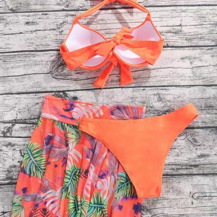 New Printed Beach Dress, Sexy Bikini, Women's Three-Piece Split Swimsuit Set
