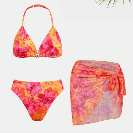 Sexy hot girl style bikini for women, pure allure three-piece set with mesh skirt, split bikini