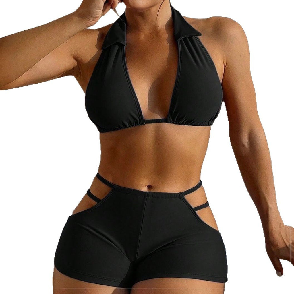 Women's split swimsuit, sexy bikini, solid color, high-end texture, pure desire style swimwear