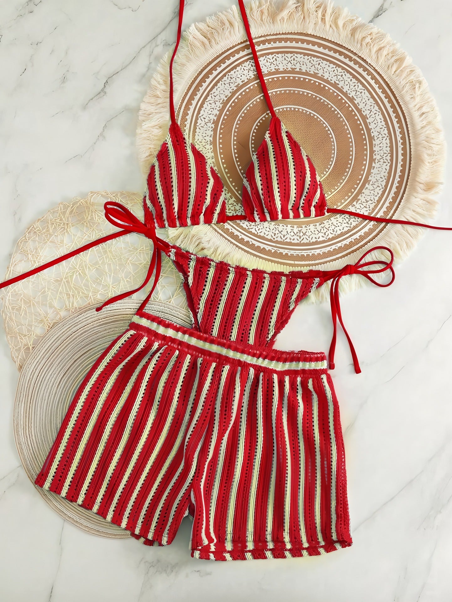 Vacation-style sexy tie-strap bikini halter shorts, sexy, cute and fresh-style swimwear
