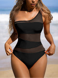 Women's Bikini Swimwear, Sexy Hollow Mesh One-Shoulder Slimming Swimsuit for Women