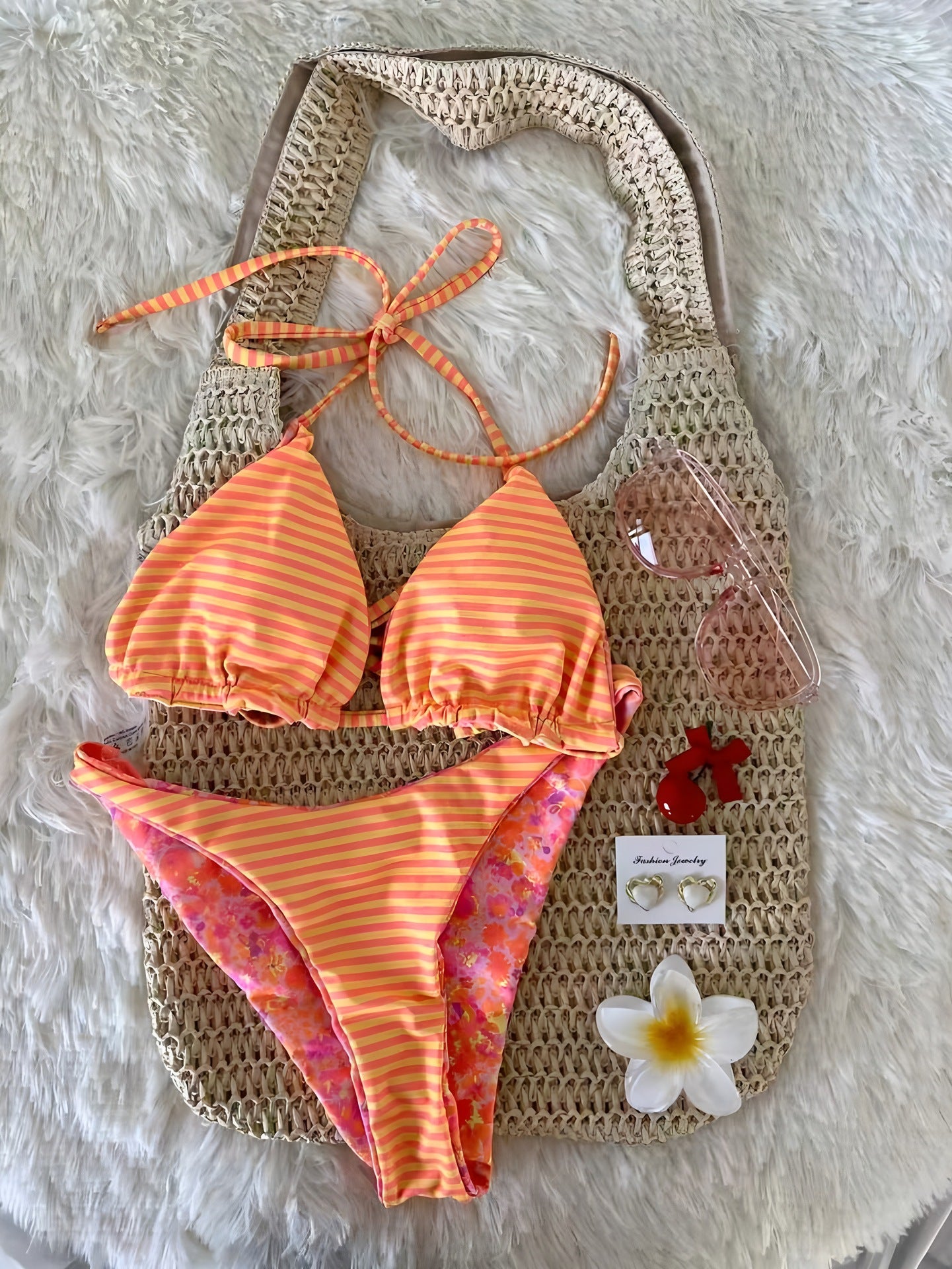 New Arrival Sexy Printed Reversible Women's Split Bikini Swimsuit Set