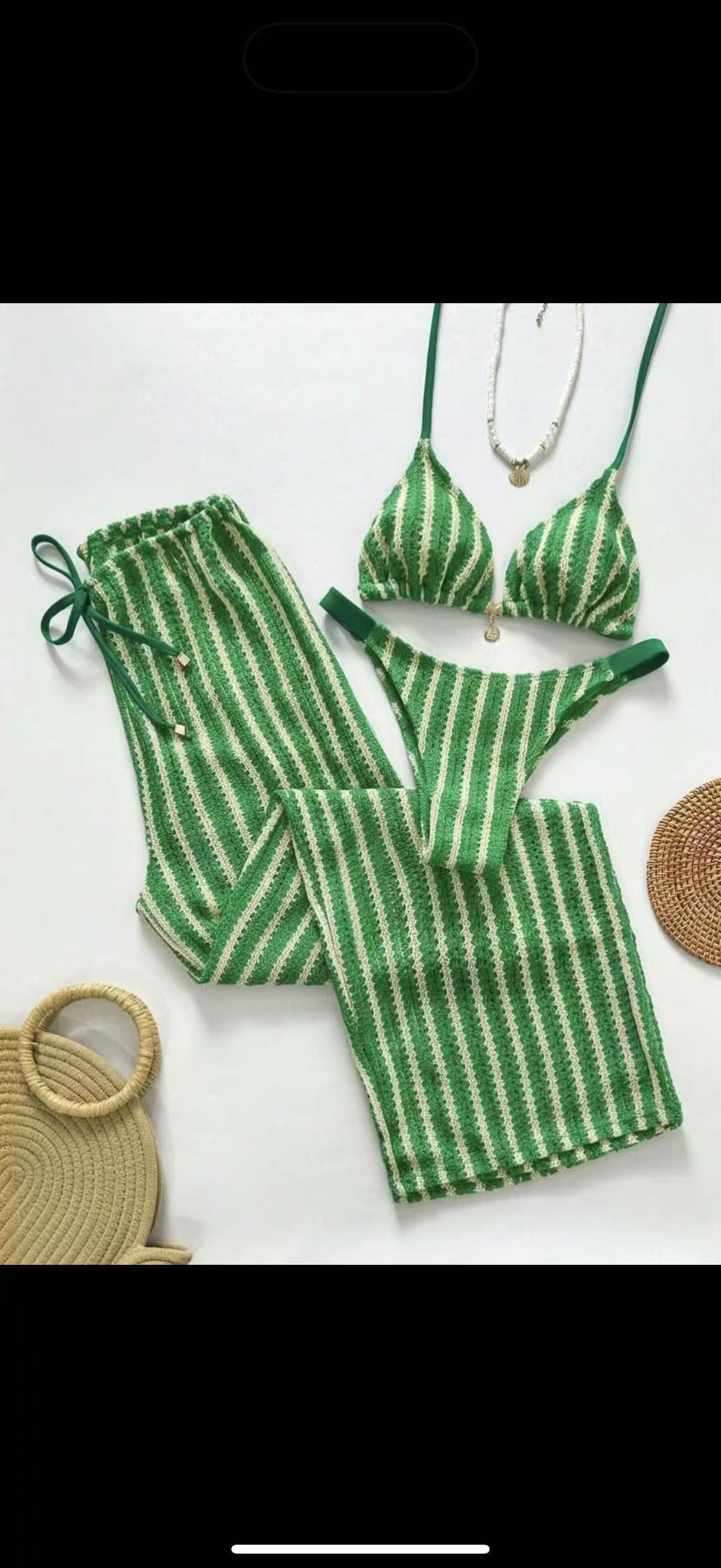 Fashion Sexy Striped Three-Piece Split Women's Bikini Swimsuit