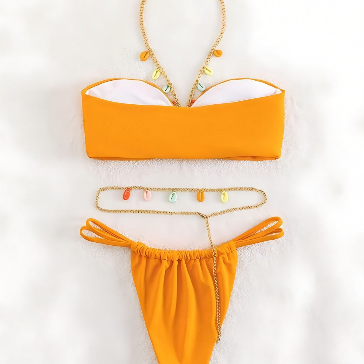 New Arrival Sexy Bandeau Bikini for Women, Solid Color Swimwear with Metal Neck Strap