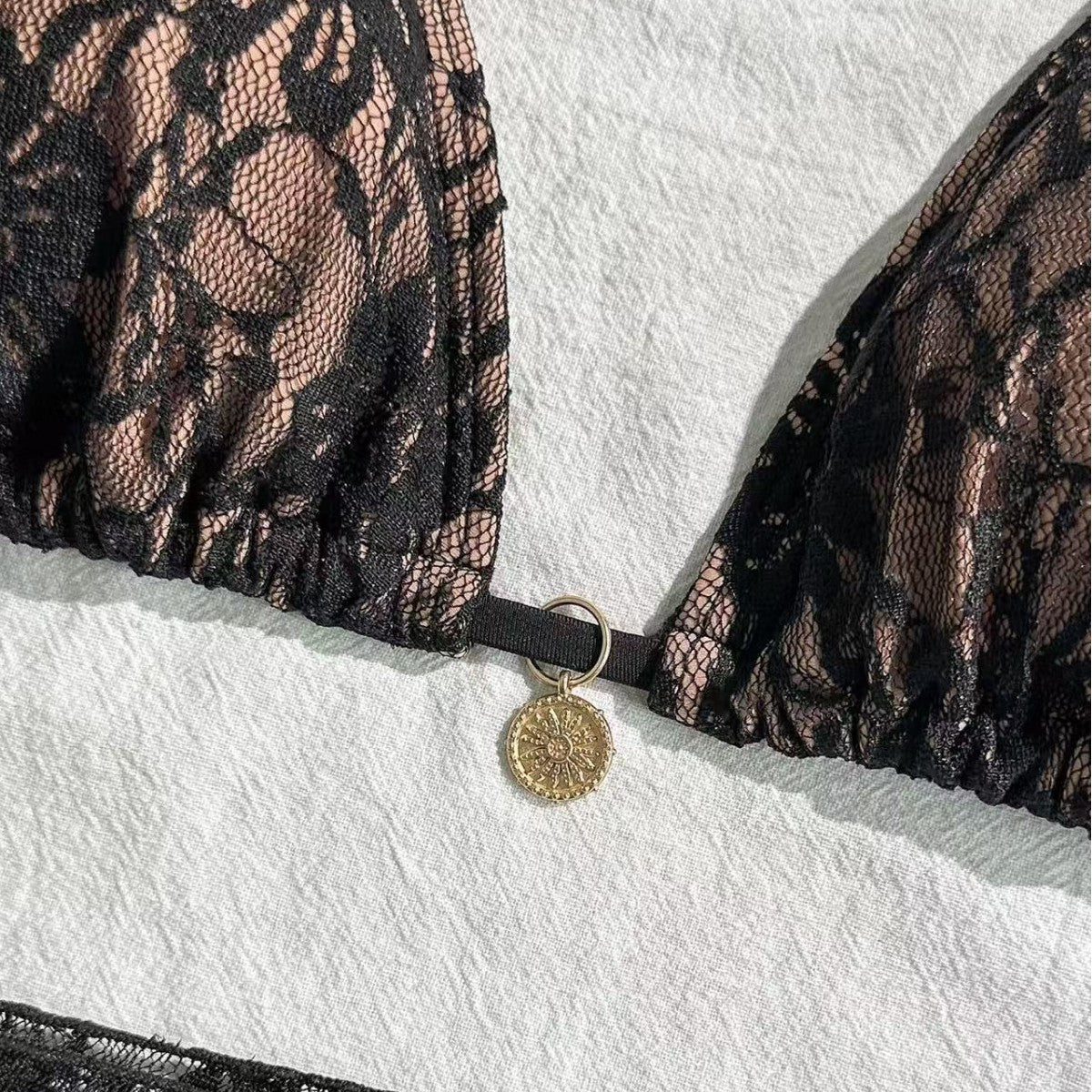 New arrival black sexy lace French printed tie-strap bikini
