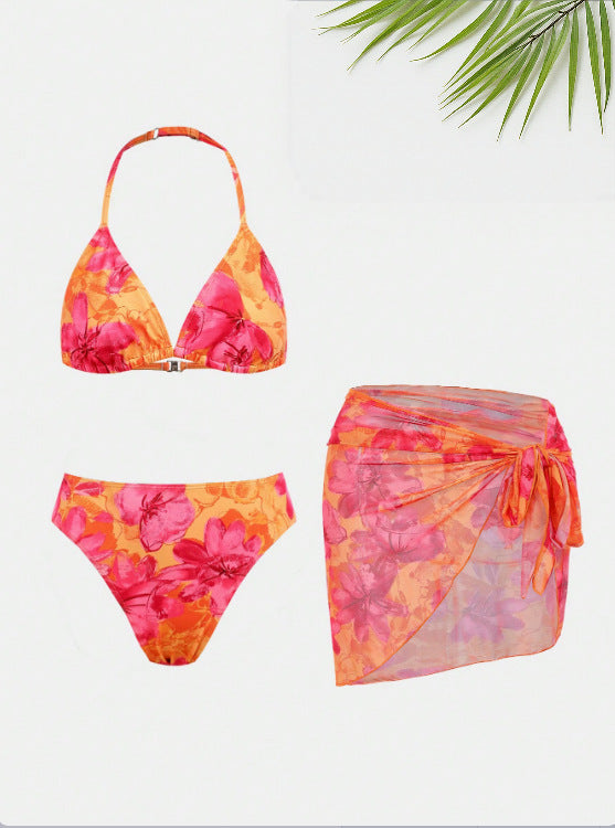 Sexy hot girl style bikini for women, pure allure three-piece set with mesh skirt, split bikini