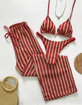 Fashion Sexy Striped Three-Piece Split Women's Bikini Swimsuit